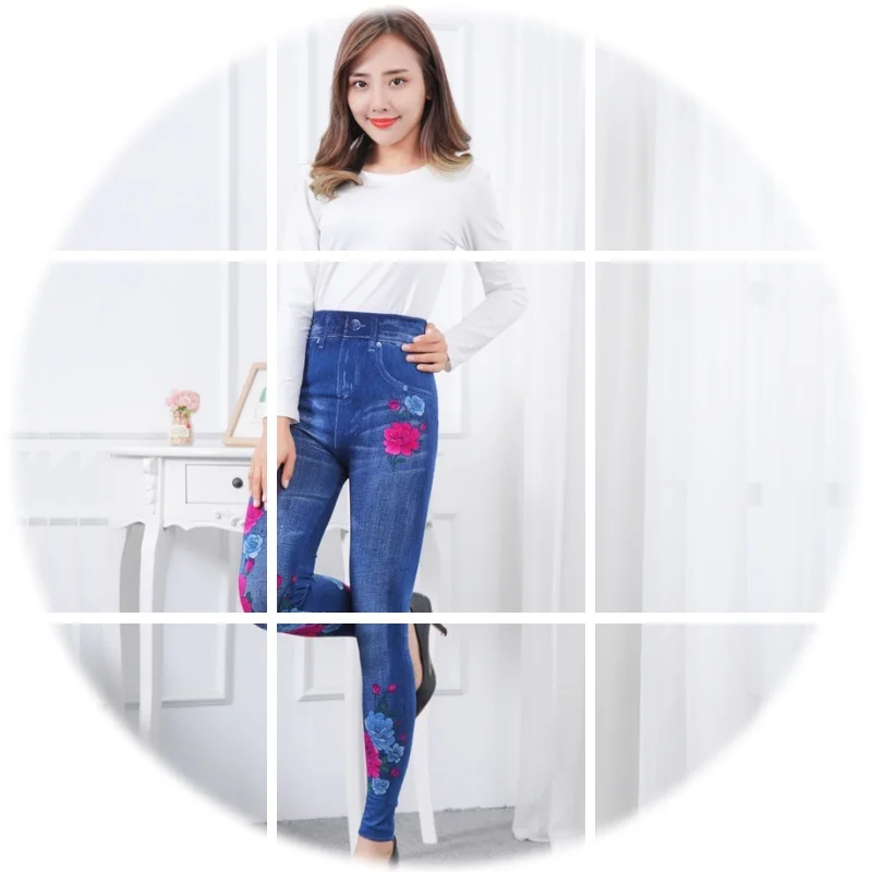 Skup Damska, wysokoelastyczna imitacja dżinsów, wiosenna i letnia jesienna sekcja, to cienkie spodnie w średnim wieku z elastyczną talią