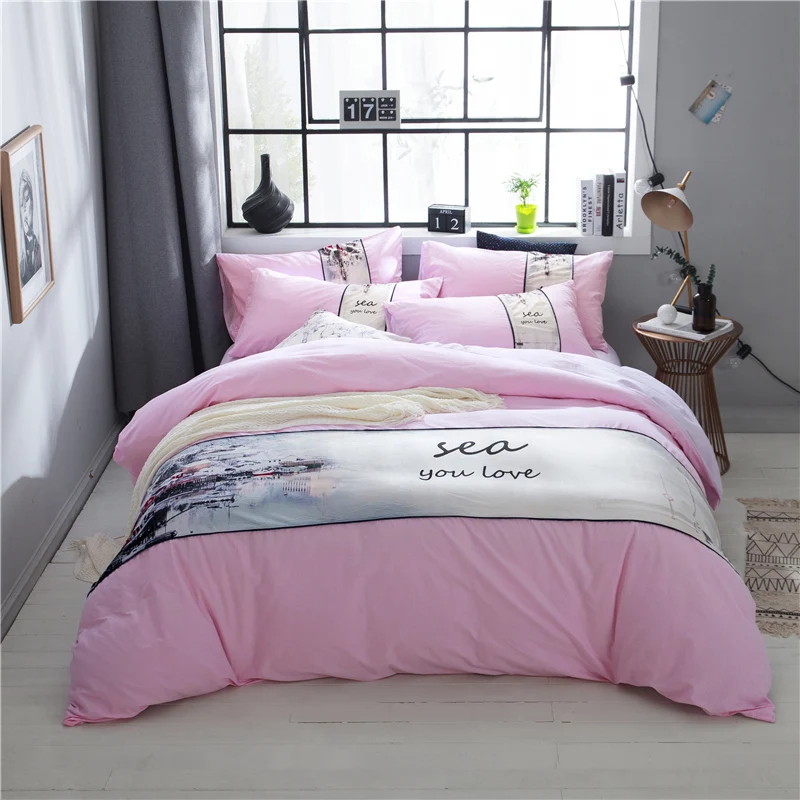 buy 4pcs 100% Cotton Digital Printed Scenic Bedding set Flannel splicing Duvet Cover set Bed Sheet Pillowcases Queen King Size