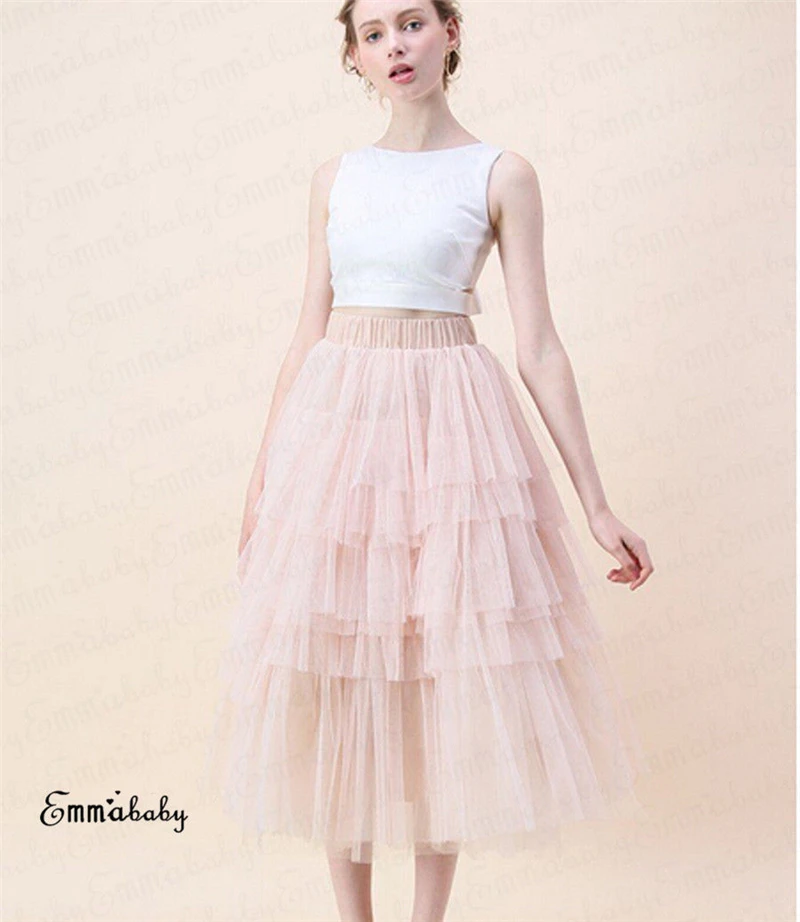 Плиссированные летние сетчатые юбки новые модные женские туфли Летнее платье принцессы Высокая талия Элегантный Вечеринка длинные плиссированные многоуровневой юбкой