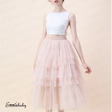 Плиссированные летние сетчатые юбки новые модные женские туфли Летнее платье принцессы Высокая талия Элегантный Вечеринка длинные плиссированные многоуровневой юбкой