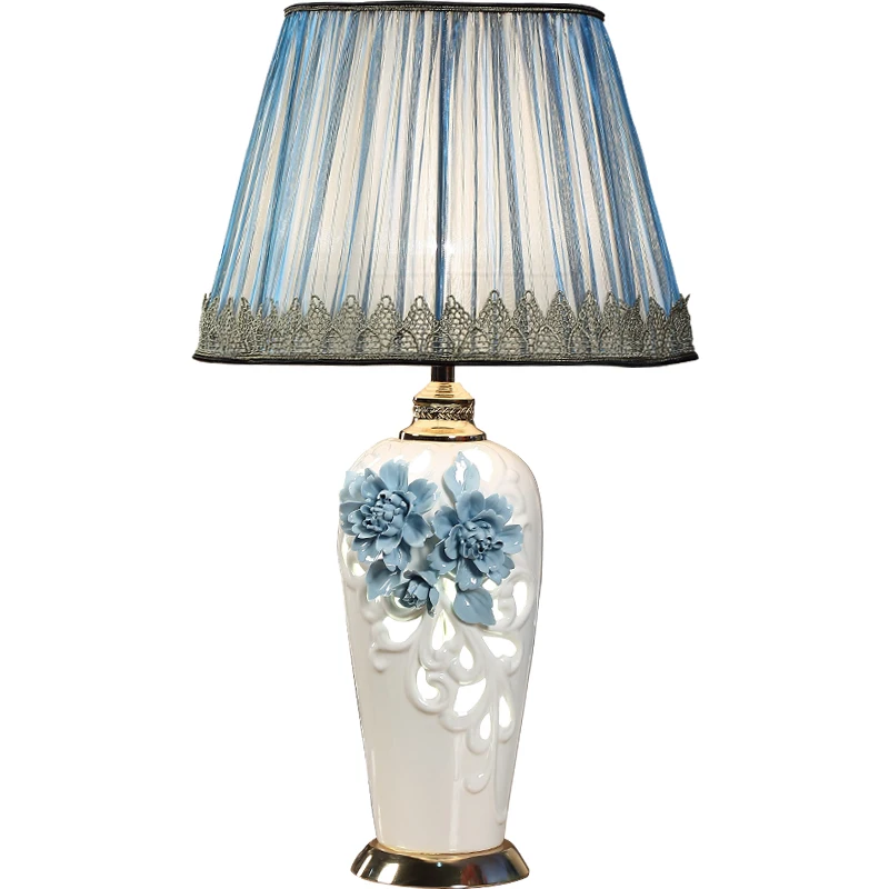

China Ceramic Table Lamp E27 hand-painted Blue Flower Desk lamp Fashion Study Parlor Coffee Store Home Table lighting G572