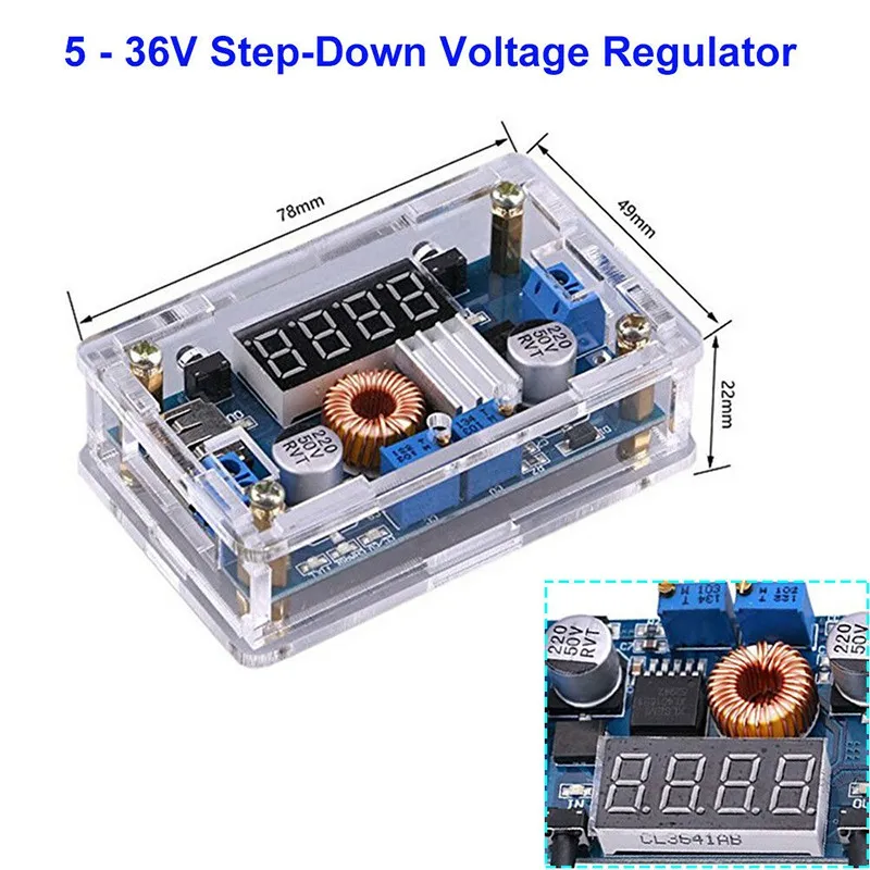 DC-DC Step Down Converter 5-36V to 1.25-32V 3.3v 12v 24v 5A Buck Voltage Regulated Power Supply+ LED Voltmeter+case