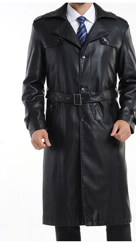 Long Zara TRF Outerwear Faux Leather Jacket Leather Trench Coat Men