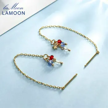 

LAMOON Drop Earring For Women Korean Style Tassel S925 Ear Line 3 Color Cubic Zirconia 925 Sterling Silver Fine Jewelry LMEI070