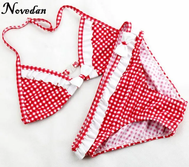 Best Price Cute Plaid Swimsuit 2017 Summer Kids Children Split Two Piece Swimsuit Girls Bikini Girls Beautiful Bikini Children's Swimwear