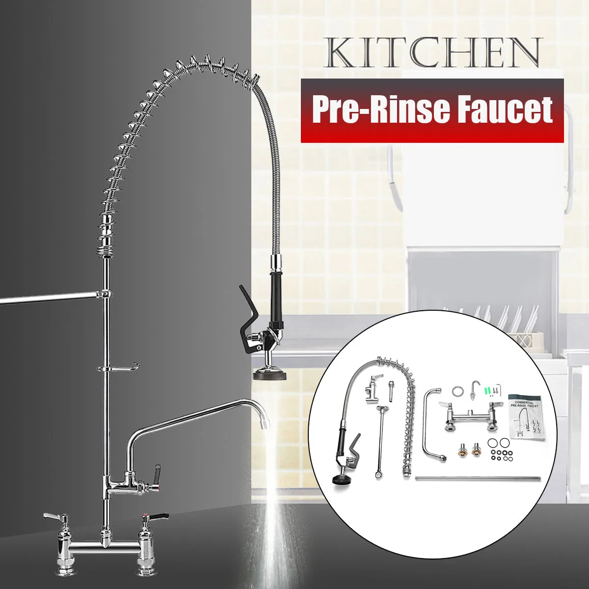 

Spring Pull Down Kitchen Mixer Faucet Rotatable Dual Spout Kitchen Sink Chrome Finish Handheld Sprayer Shower Head Deck Mounted