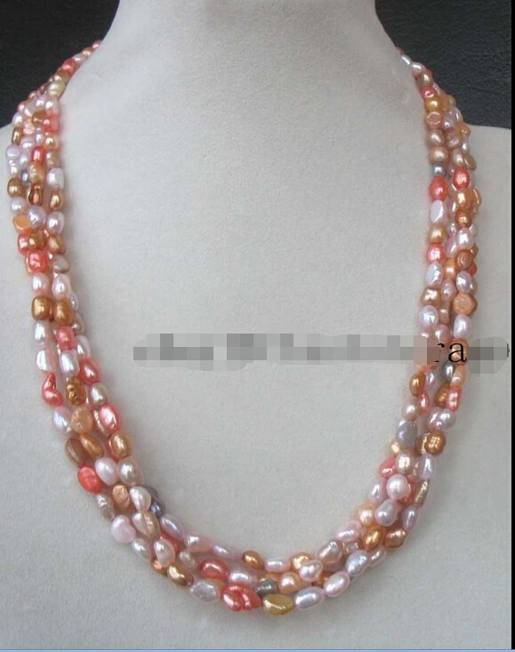 

FREE SHIPPING 4rows freshwater pearl multicolor baroque necklace
