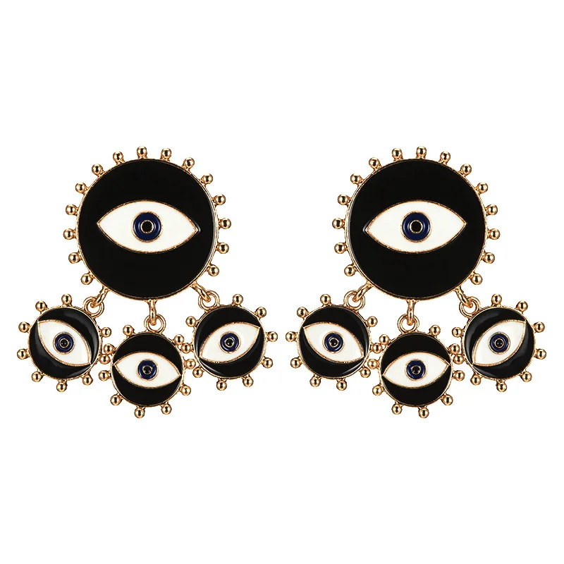 

2019 New Design Fashion Black Color Evil Eye Dangle Earrings Punk Exaggerated Enamel Big Earrings for Woman Girl Party Jewelry