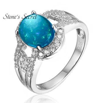

2.2 ctw Oval Natural Blue Opal With White Zirconia 925 Sterling Silver Ring Fine Jewelry Gift