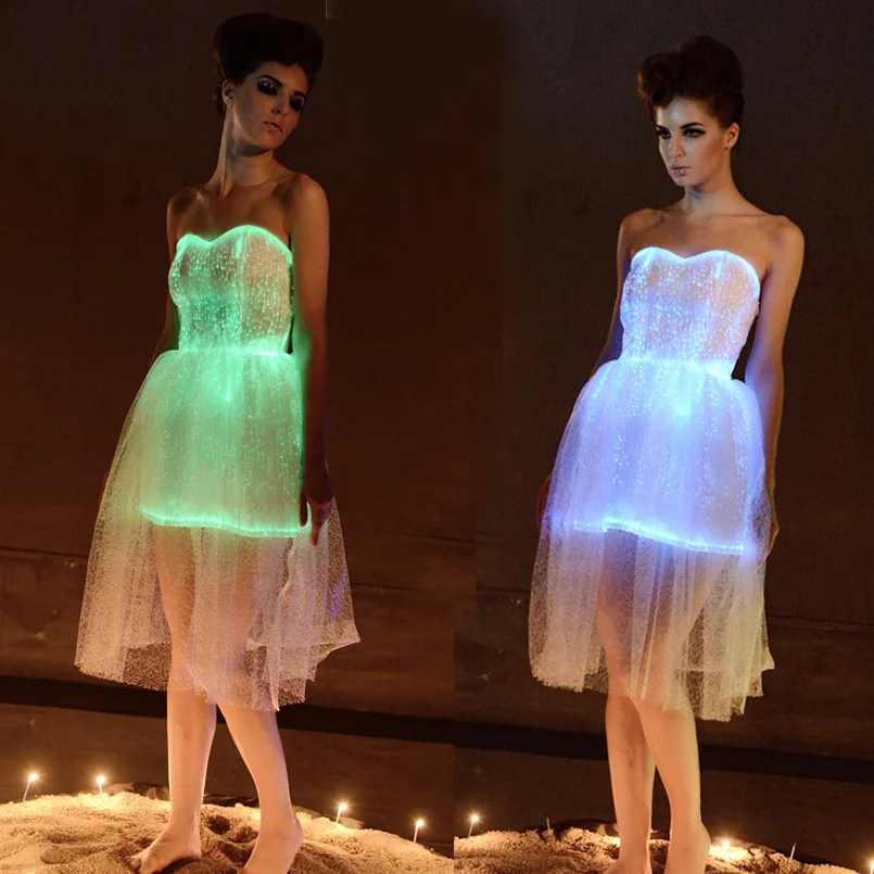 Сексуальные костюмы модные кружевные светящиеся платья led вечерние для женщин