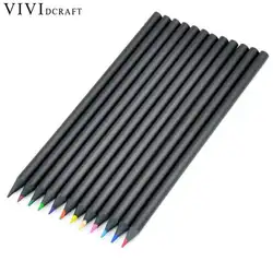 12 цветов/набор черный деревянные цветные карандаши упаковка 12 различных цветов Цветные пастельные карандаши Vividcraft карандаш инструменты