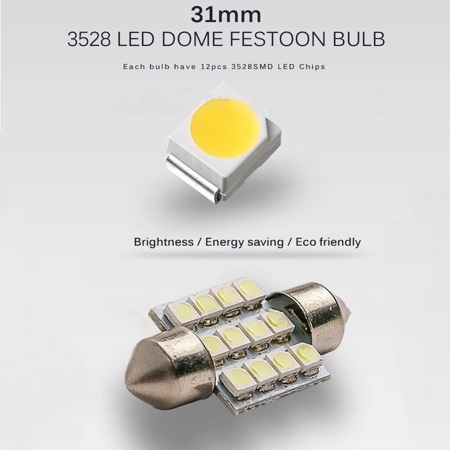 10 шт./партия чисто белый 31 мм фестон 12-SMD DE3175 DE3022 светодиодный купольный светильник с картой