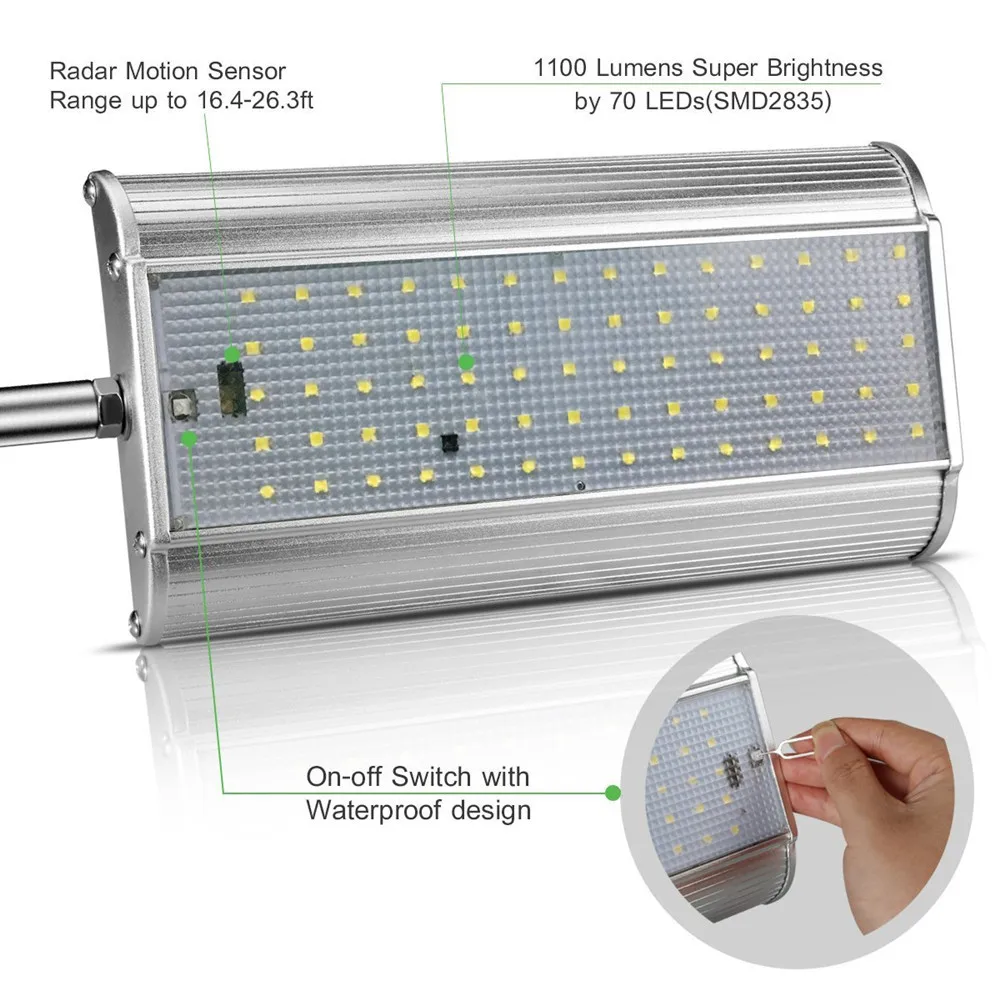 Liga de Alumínio Modos com Controle Parede ao ar Remoto Solar Buitenlamp Jardim Lâmpada Sensor Movimento Livre 70 Led 1100lm 5 8 modos com controle remoto solar buitenlamp jardim
