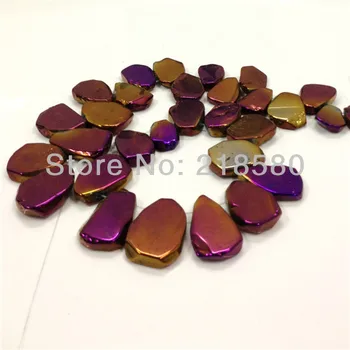 

H-TB14 Metalic Purple Titanium Quartz Crystal Teardrop Shape Flat Slab Stone Pendant Beads