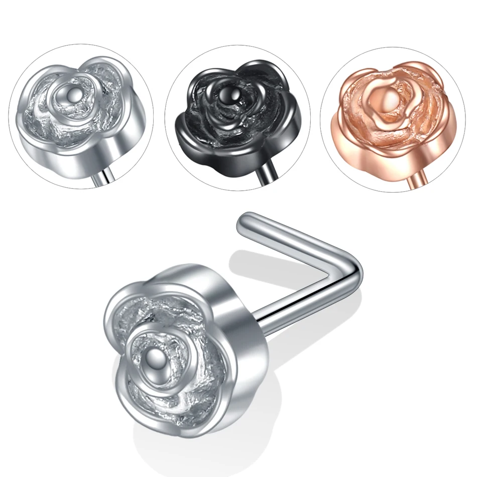 

1PC 20G Steel Nose Screw Rose Flower L Shape Nose Stud Nostril Earring Tragus Piercing Nose Rings Nariz Piercing Body Jewelry