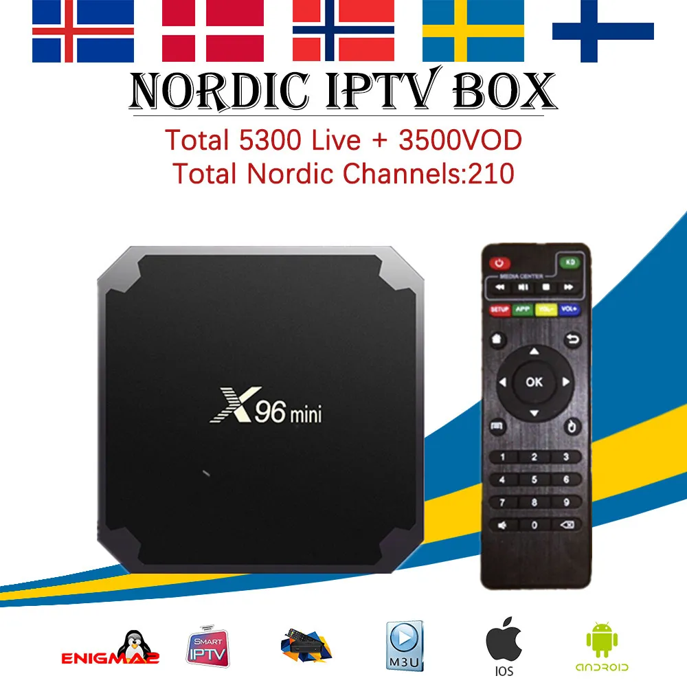 Nordic IPTV X96 mini Android 7.1 Smart TV BOX +4700 channel Nordic