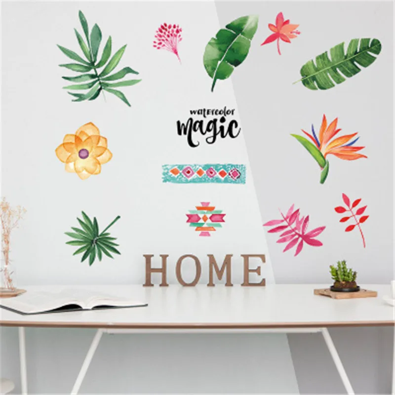 Nordic зеленый лист Уолл Стикеры Home Decor муур s Гостиная Офис завод листья настенные