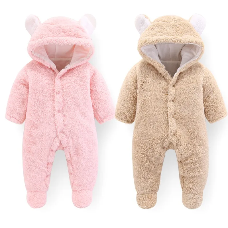 CROAL CHERIE Kawaii Bear Ear Baby Romper Winter Costume Baby Boys Clothes Coral Fleece Warm Baby Girls Clothing Animal Overall   (7)