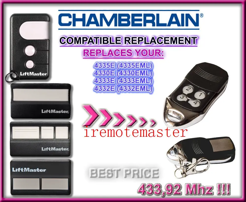 

The remote for CHAMBERLAIN 4330E (4330EML),4332E (4332EML),4333E (4333EML),4335E (4335EML) replacement remote