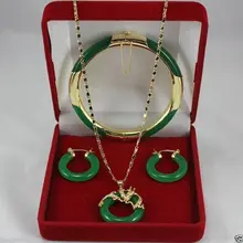 Цена 16 Новинка^ натуральный! Зеленый камень ожерелье подвески, серьги Браслеты Модный комплект ювелирных изделий