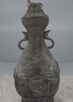 

Chinese Royal Palace Old Pure Copper Bronze Bat Blessing Longevity Deer Pot Vase