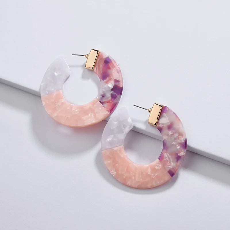 

Fashion Colorblock Resin Acrylic Big Hoop Earrings Trendy Triple Colors Statement Acetate Earring Gift for Women