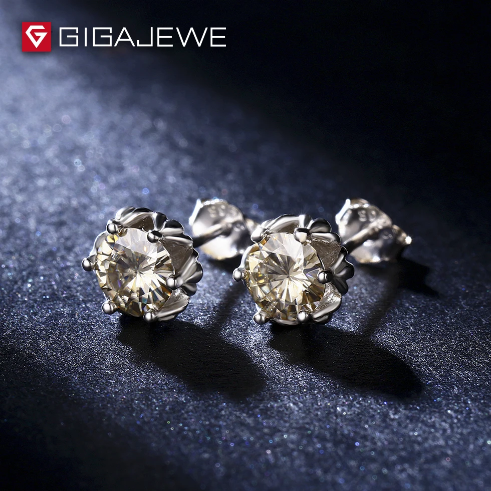 GIGAJEWE всего 1.2ct бриллиант цвета шампанского тест прошел лабораторный драгоценный камень муасаниты серебряные серьги подарок подруге Специальная цена