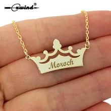 

Cxwind Customized Crown with Word Necklaces Stainless Steel Any Words Carved Charm Name Pendant Necklace Birthday Gift Jewelry