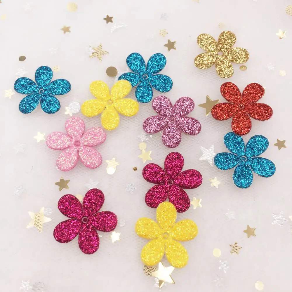 

mix 100pcs Glitter Paillette Leather 20mm flower Applique Patches Wedding DIY Hair Clip Accessories Craft Supplies SE122