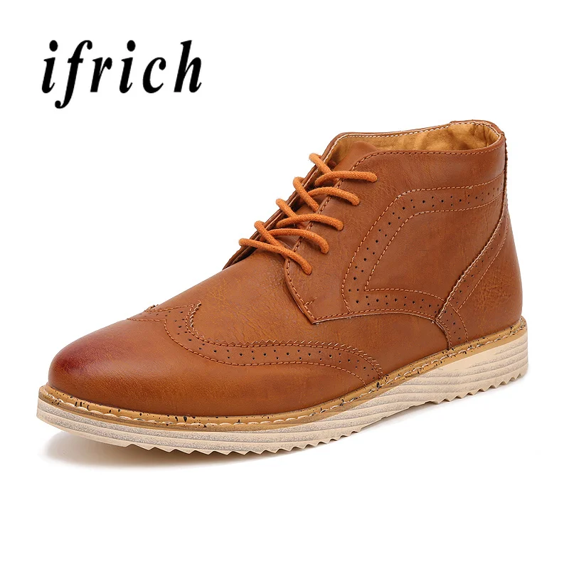 

British Style Brogue Shoes Male Brown Black Fashion Shoes Mens High Top Walking Shoes Male Comfortable Non-Slip Men Flat Shoes