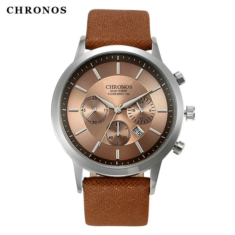 Часы CHRONOS мужские кварцевые с кожаным ремешком|watch brand|watch brand menwatch men |