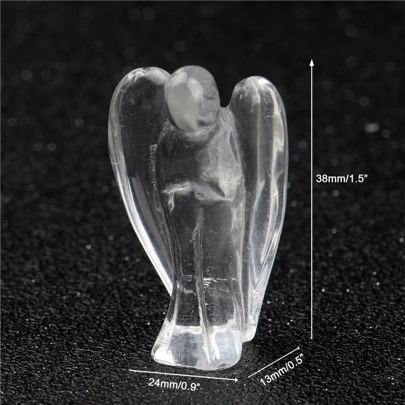 YWG 1,5 дюймов натуральный резной драгоценный камень мира Карманный ангел-хранитель фигурки Исцеление чакры в рейки Хрустальная каменная статуя Бесплатный мешочек - Цвет: Clear Crystal