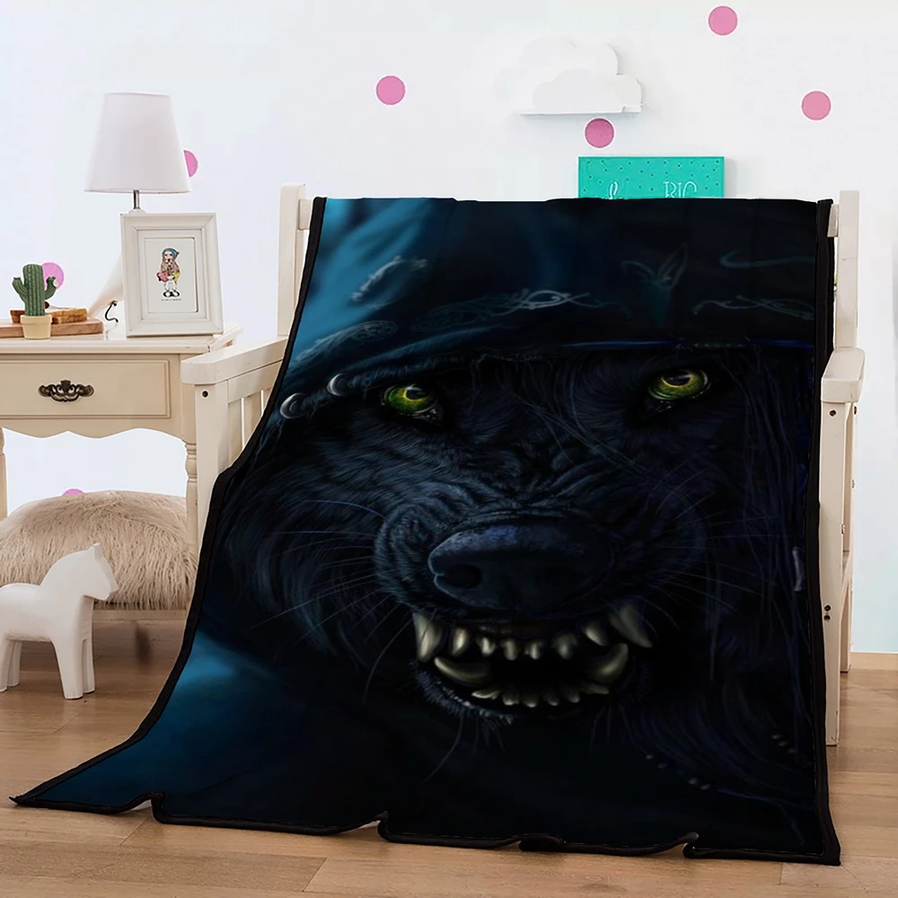 

Scary Animal Theme Blanket 3D Black Wolf Printed Vivid Shark Teeth Teens Black Fleece Blanket Black Sherpa Blanket 150x200cm