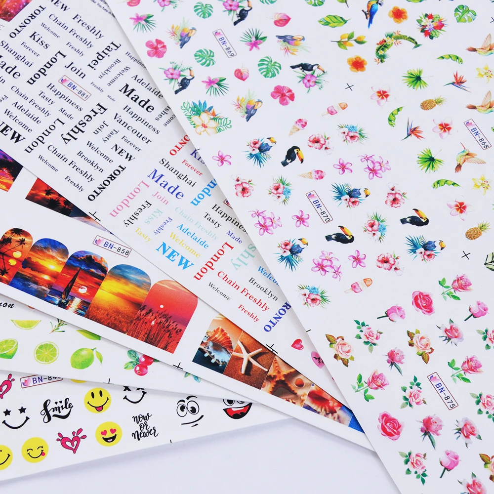 

Summer 108 Design Water Transfer Nail Sticker Decal Set Flower Fruit Cartoon Watermark Slider Stencil Tips Manicure LABN805-912