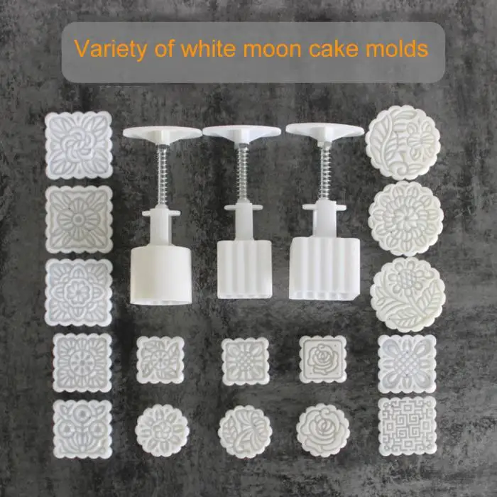 3 / 5pc square round moon cake mold hand molding machine mold, with flower print DIY mold pastry moon cake-TP