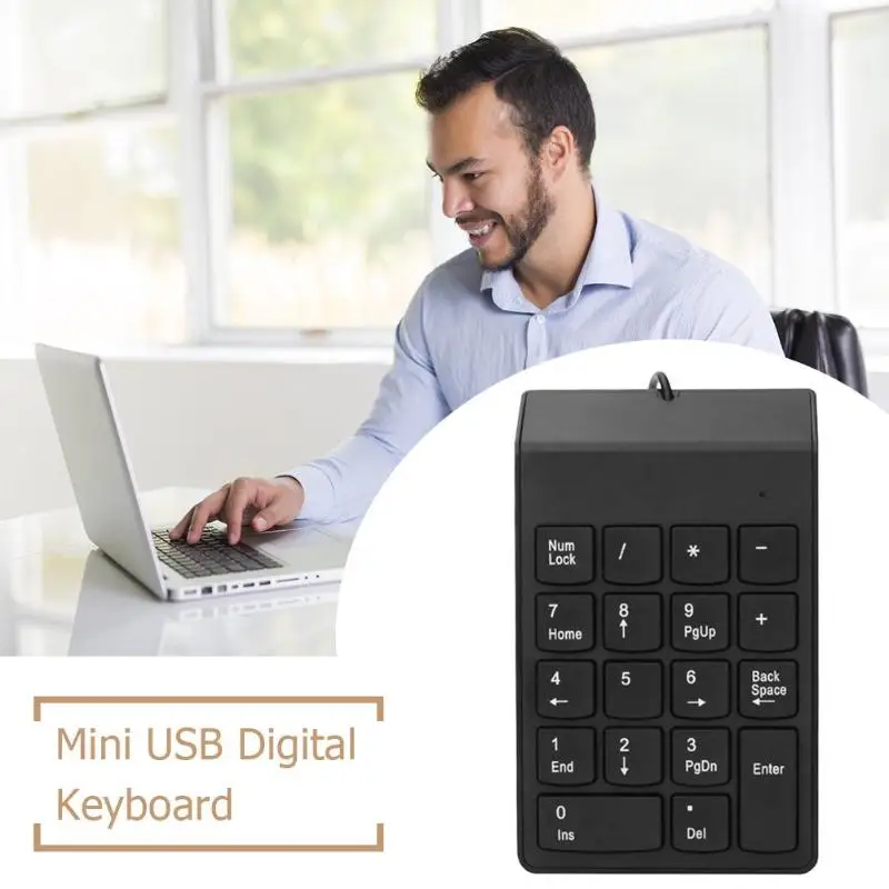 Проводная цифровая клавиатура с USB тонкая мини панель цифрами 18 клавишами для