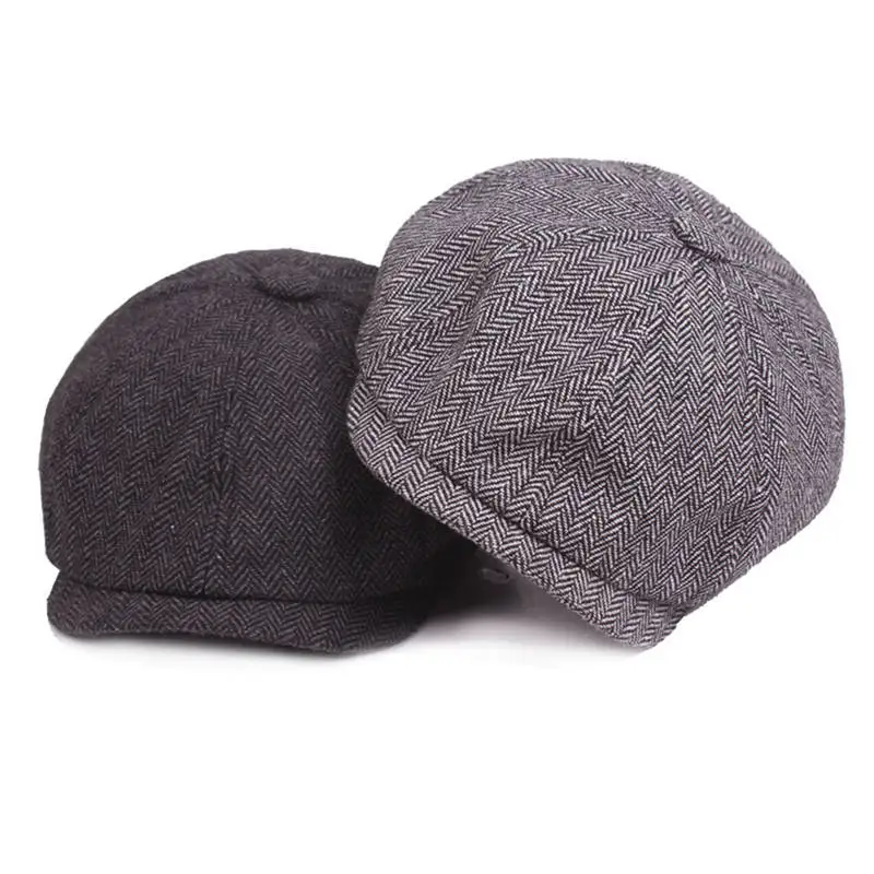 

Black Grey Herringbone Newsboy Baker Boy Tweed Flat Cap Mens Gatsby Hat Beret Mens Gentle High Quality Caps Hombre Gorras Mujer