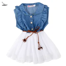 2016 Summer Hot Sale Children Clothes Girls Denim Dress Korean Vintage Tutu Dresses For 3-9Y Party Vestidos 38