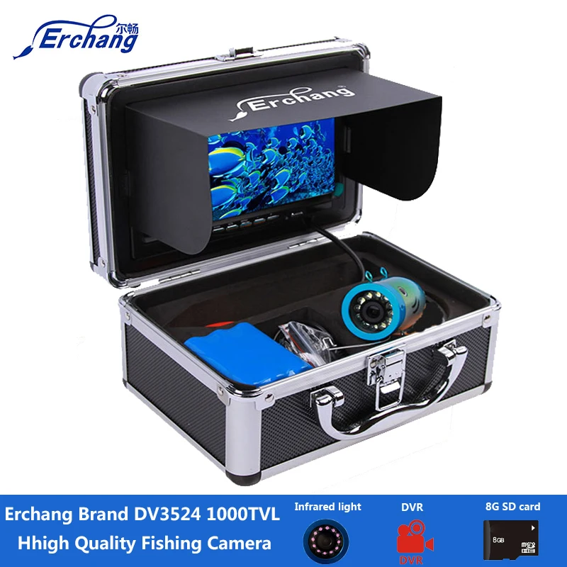 Erchang DV3524 1000TVL Рыболокаторы Камера видеорегистратор с 8 г карты Водонепроницаемый