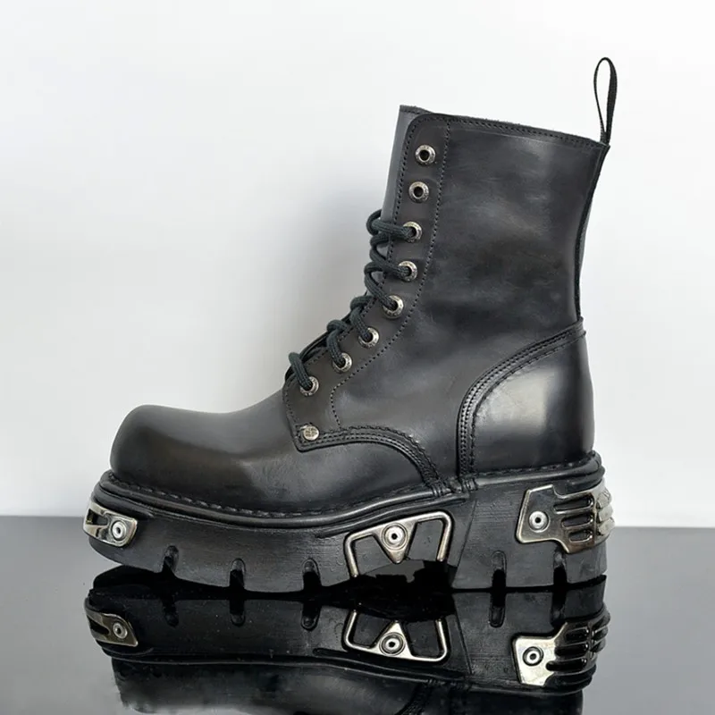 Stivaletti Donna Punk Gotici Con Plateau E Tacco Spesso - Autunno Inverno, Lacci, Suola Morbida Antiscivolo - Sintetico Nero - 4