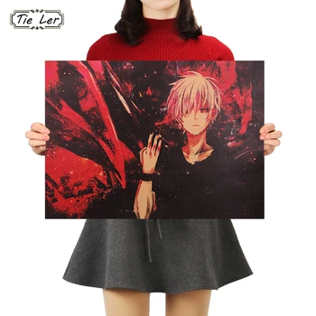 

TIE LER Classic Animation Tokyo Ghoul Poster Vintage Retro Kraft Paper Wall Sticker 51.5X36cm