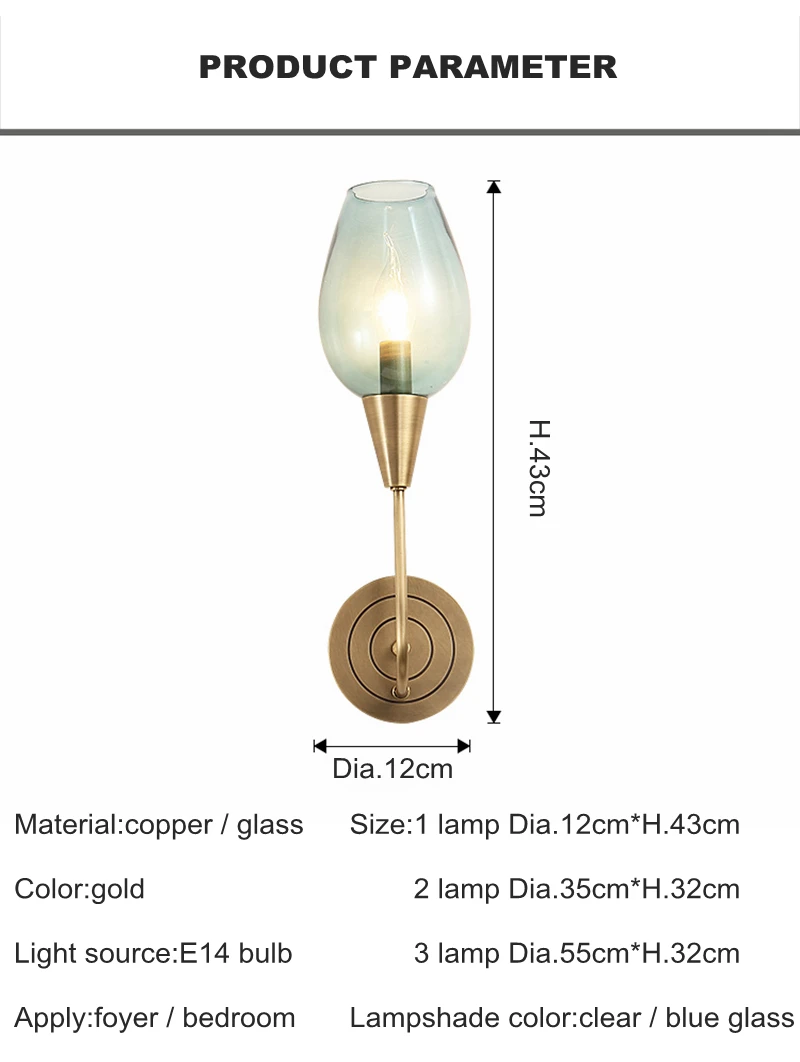 Скандинавский современный полный медный креативный синий стеклянный настенный светильник фойе столовая кабинет настенный светильник вилла роскошное украшение лампа
