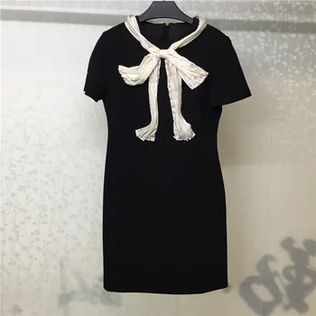 

Summer Black Dress Women 2018 Elegant O-neck Ladies Short Sleeve Dress New Arrival Women A-line Dress