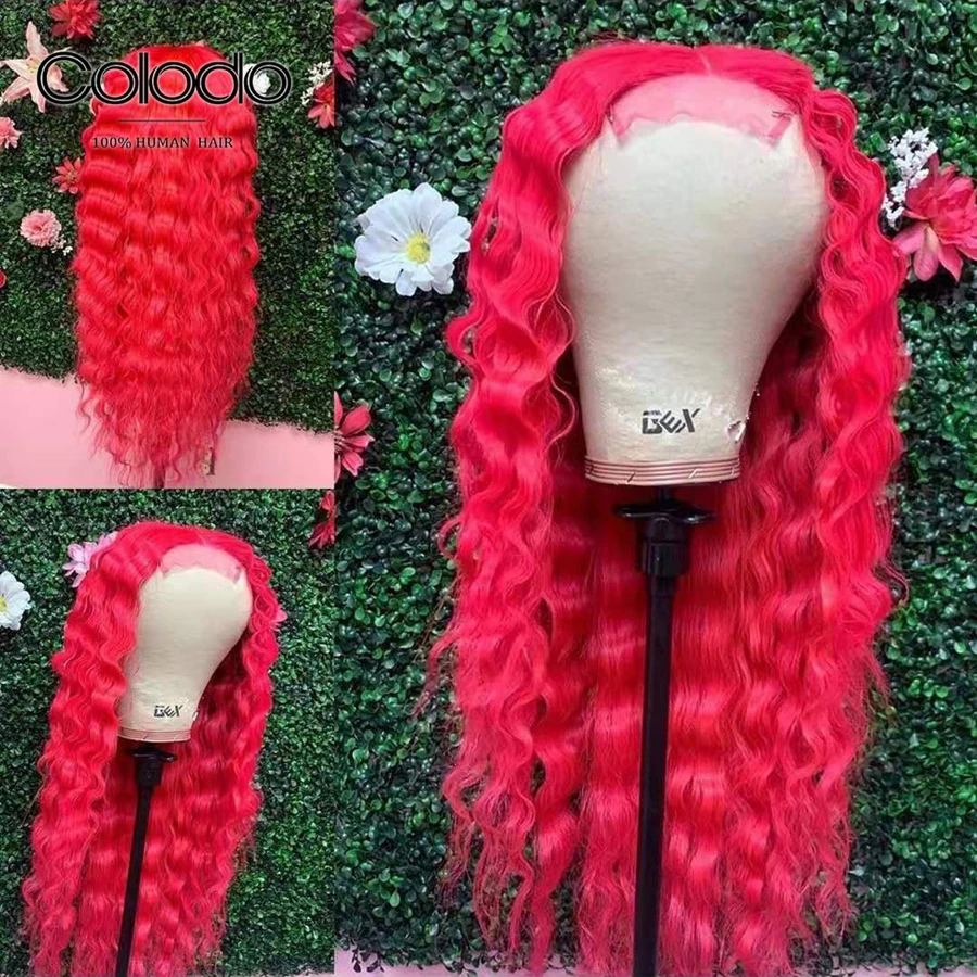 COLODO 150% плотность свободная глубокая волна бразильского волос парики человеческих волос красного цвета парики из натуральных волос с Африканской структурой, Синтетические волосы на кружеве блонд парики для Для женщин