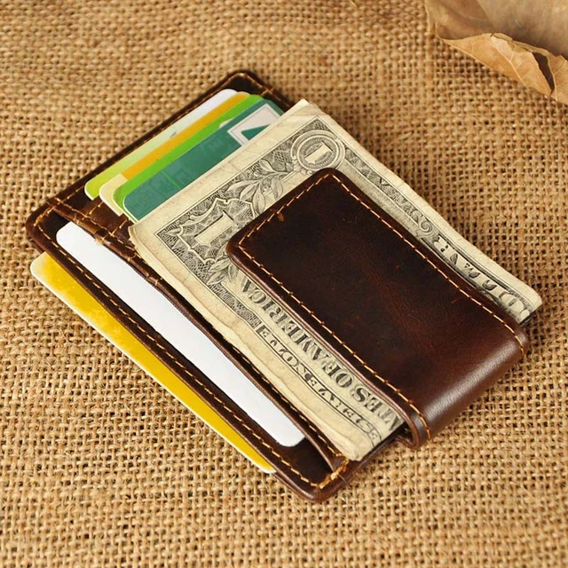 Cattle male Real leather Credit Card Cash Bill Holder Magnet Money