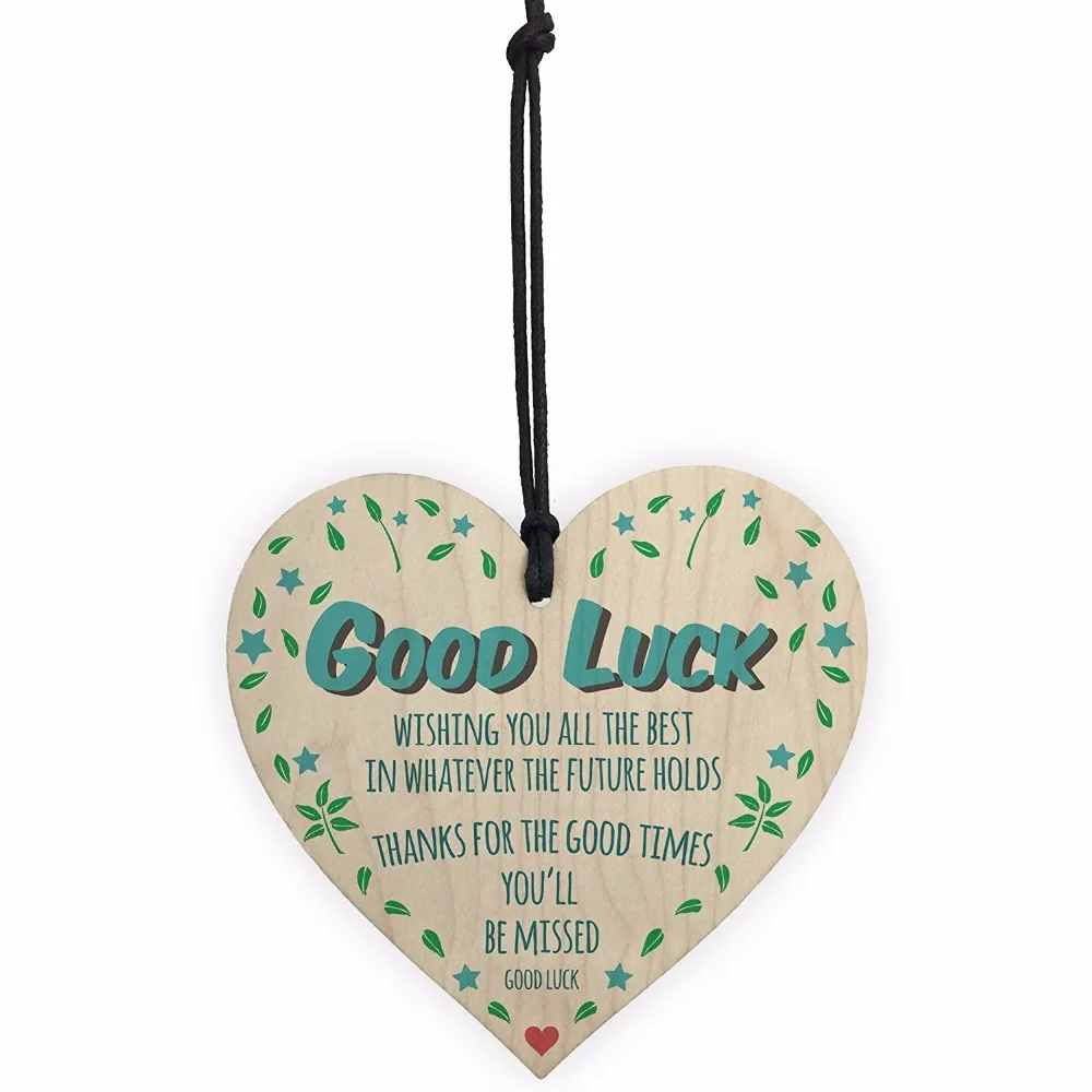 

Meijiafei Good Luck You'll Be Missed Wooden Hanging Heart Work Colleague Leaving Sign