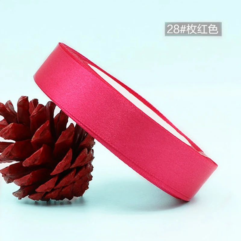 25 ярдов/25 мм шелковые атласные ленты ручной работы рождественские рулоны DIY швейная корсажная лента для свадебных подарков упаковочные принадлежности - Цвет: 28 Rose red
