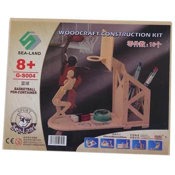 

5 PCS of Wooden Basketball Pen Holder Woodcraft Construction Kit Assembling Puzzle Toy