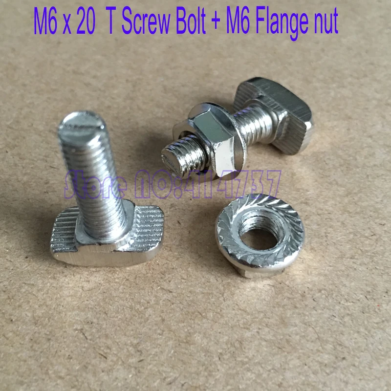20sets 3030 Aluminium Profile T Bolt With Flange Nut Set, M6 x 20 T