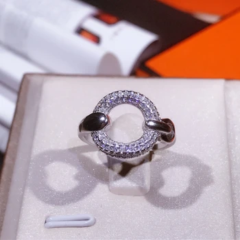 

Hot Selling 100% Genuine 925 Sterling Silver Forever Clear Black CZ Circle Round Finger Rings For Women Jewelry Christmas Gift